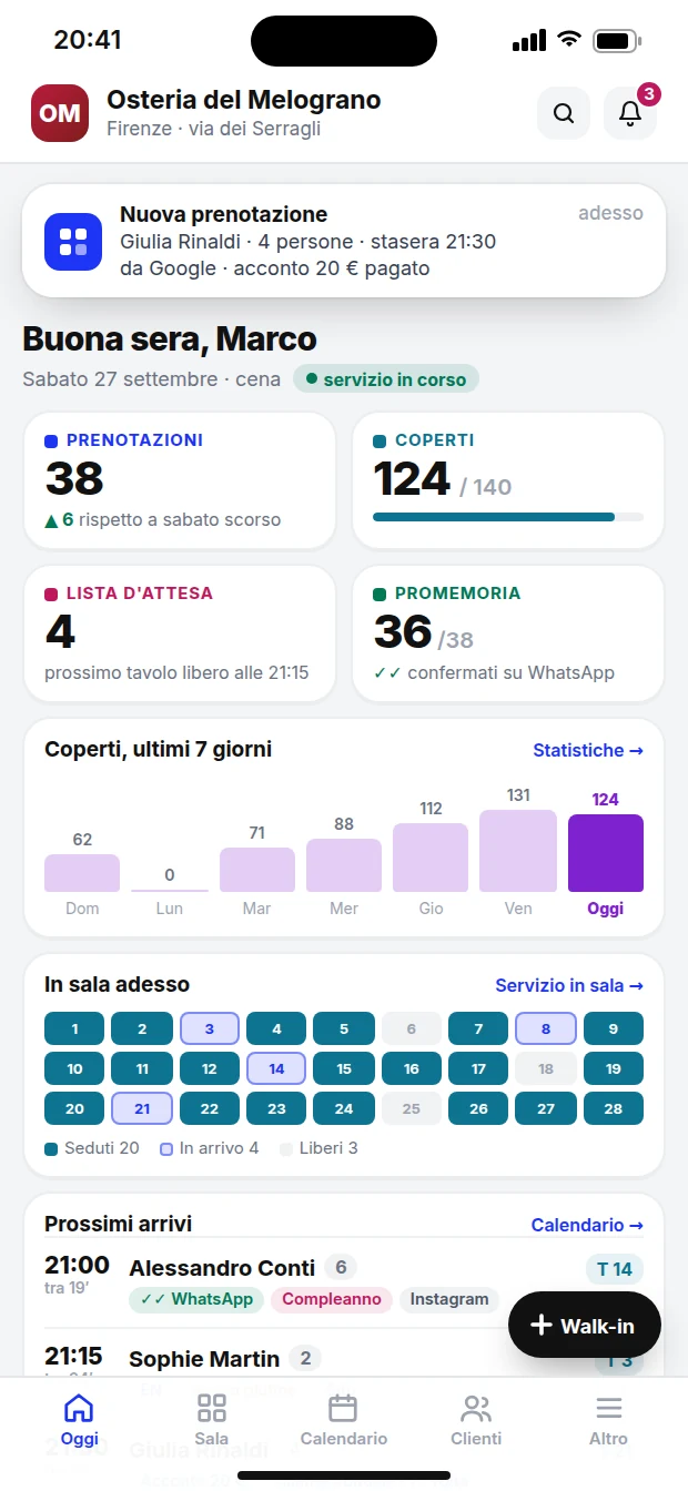 La pagina del locale e il widget in Tavolium