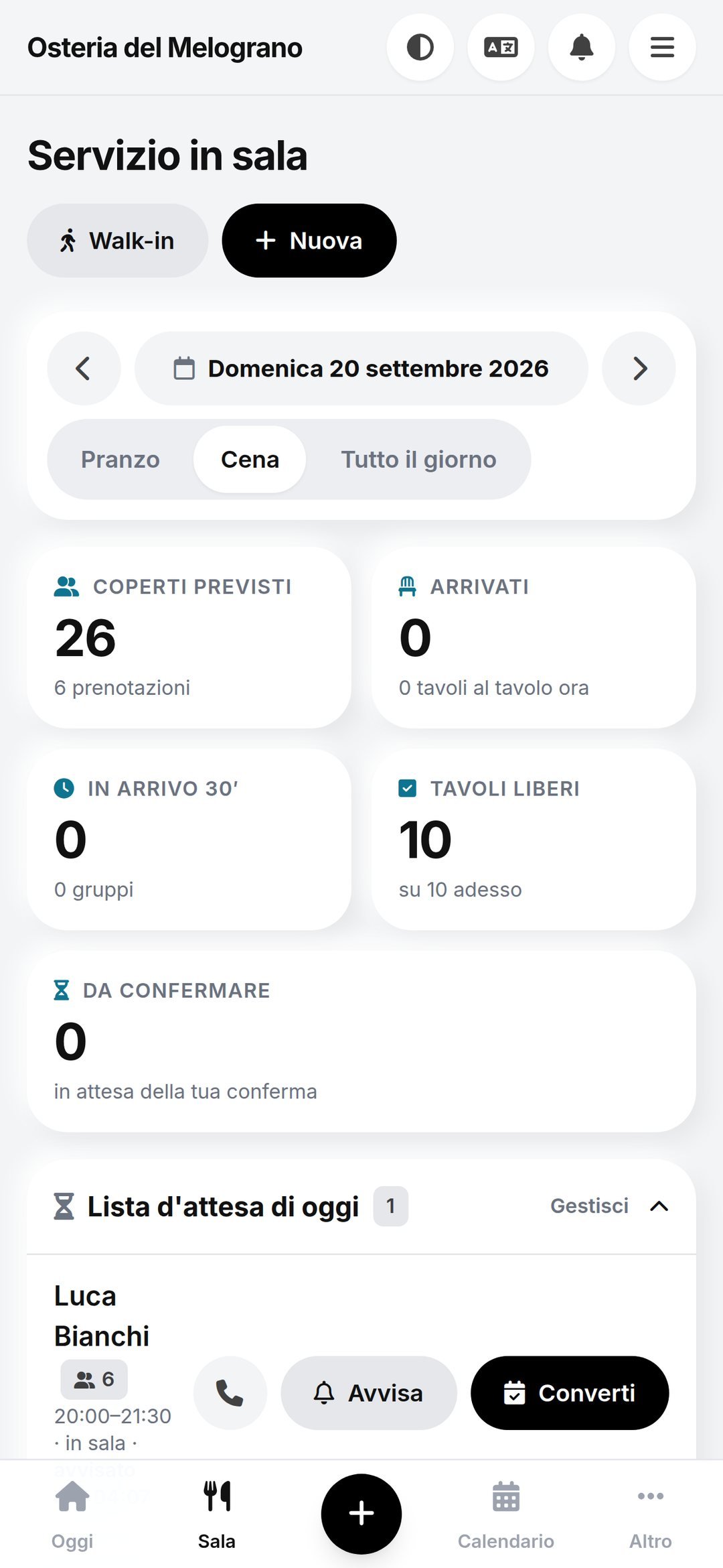Prenotazioni e servizio in sala in Tavolium